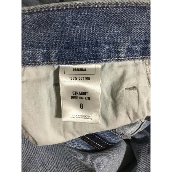 Express Super High Waisted Light Wash Ripped Straight Jeans Size 8 NWOT - Picture 7 of 10